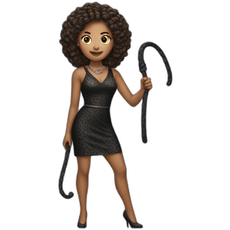 Woman in loepard dress with a whip emoji