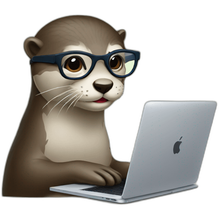 female vet otter with glasses use a macbook emoji