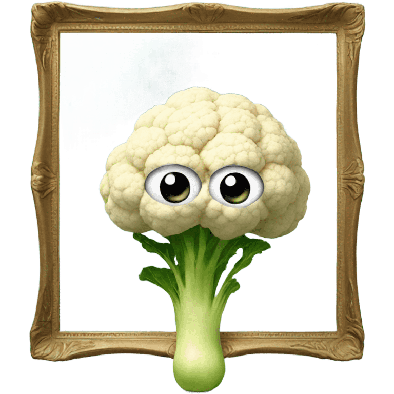 cauliflower looks into the mirror with big eyes emoji