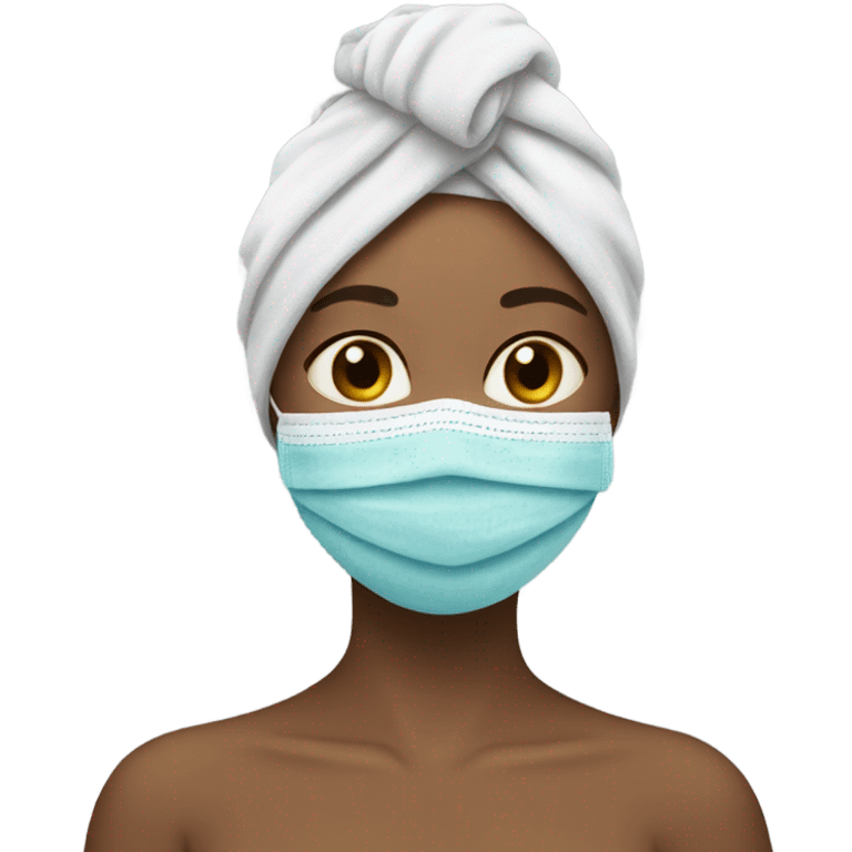 Girl wearing face mask and has a towel on her head emoji