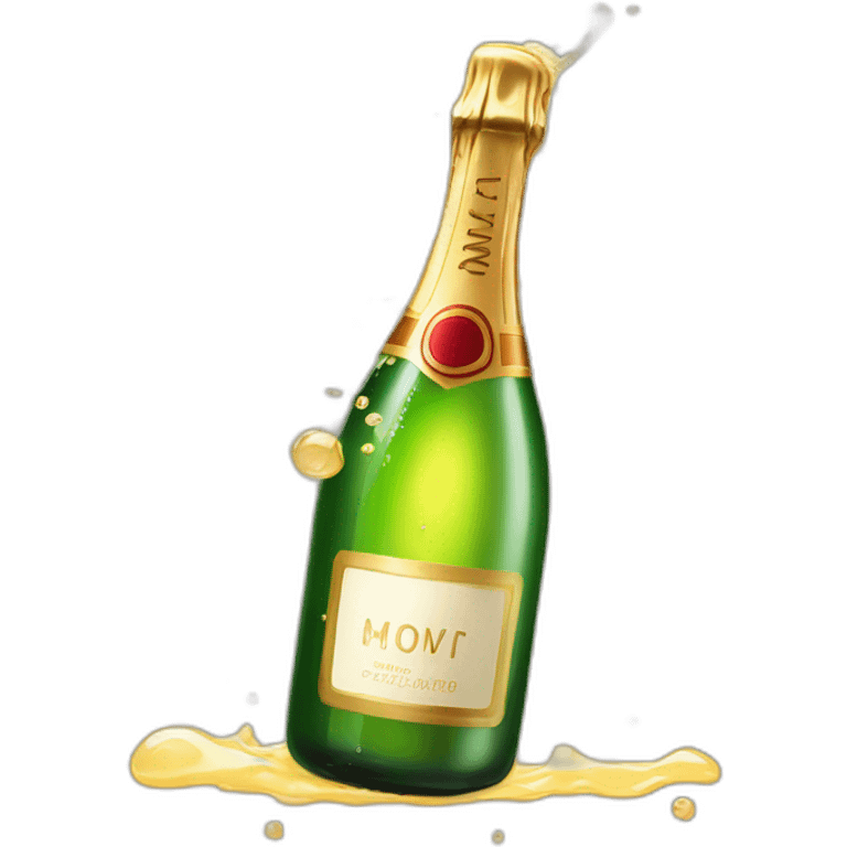 Champagne bottle popping and dripping from the top with foam emoji