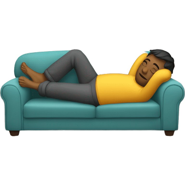 A person lying on a sofa, one leg crossed over the other, with hands behind the head, relaxing in a cozy setting emoji