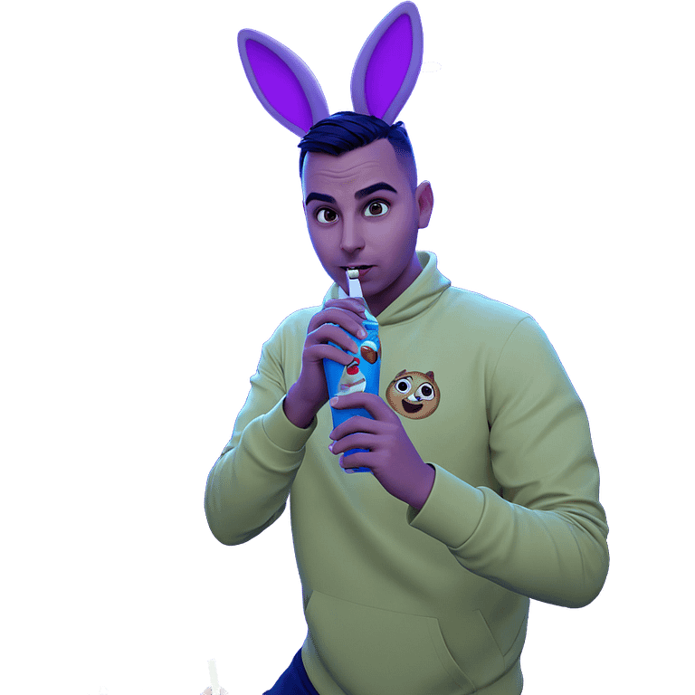 boy with rabbit ears drinking emoji