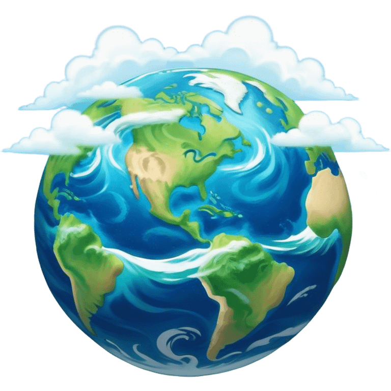 Cinematic Realistic Earth Emoji, depicted with vibrant blue oceans, swirling white clouds, and lush green continents rendered in exquisite detail, high shine, and a soft radiant glow that captures the dynamic, life-sustaining beauty of our home planet. emoji