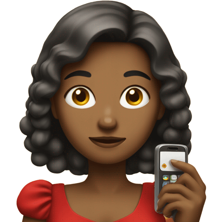 a girl in a red dress holding a cell phone emoji