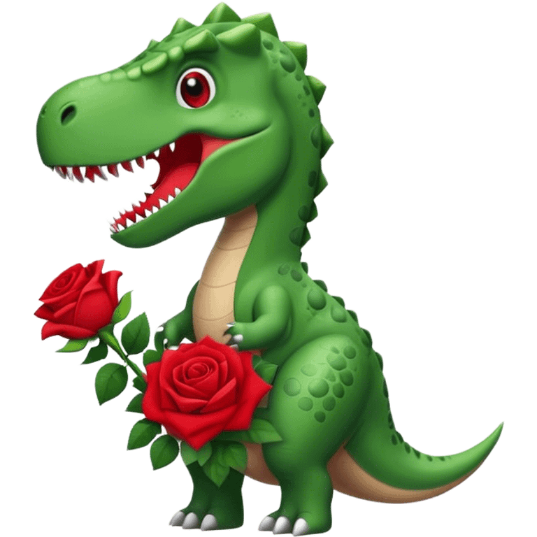 Dinosaur holding bouquet of red roses emoji