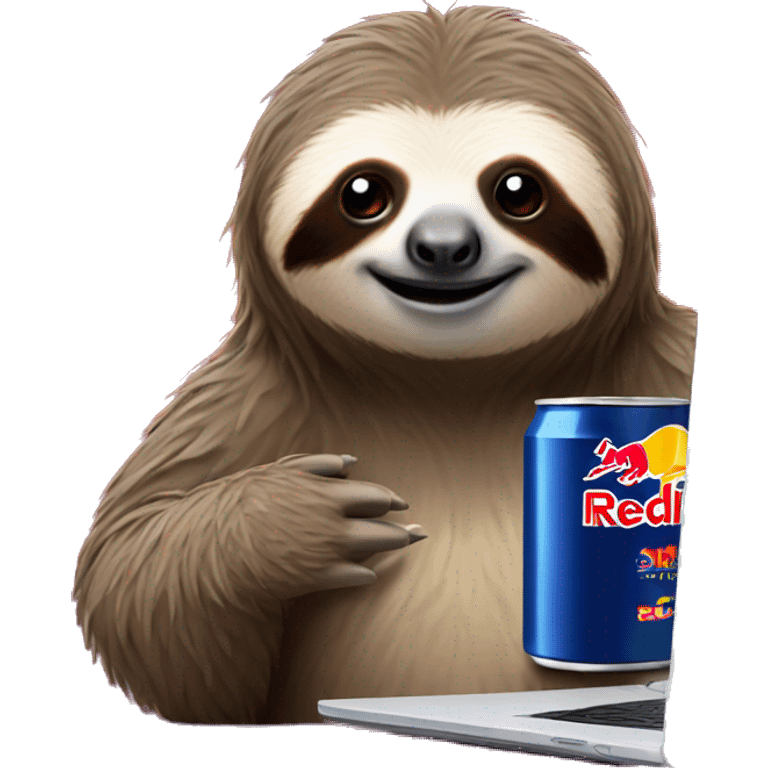 sloth with RedBull can and laptop emoji