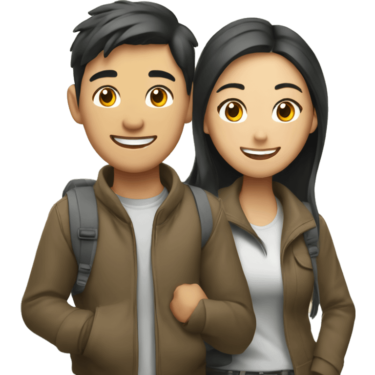 Attractive young  Asian couple excitedly traveling  emoji