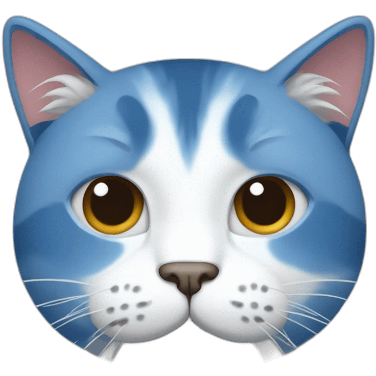 A blue and white cat with a bearded chin emoji