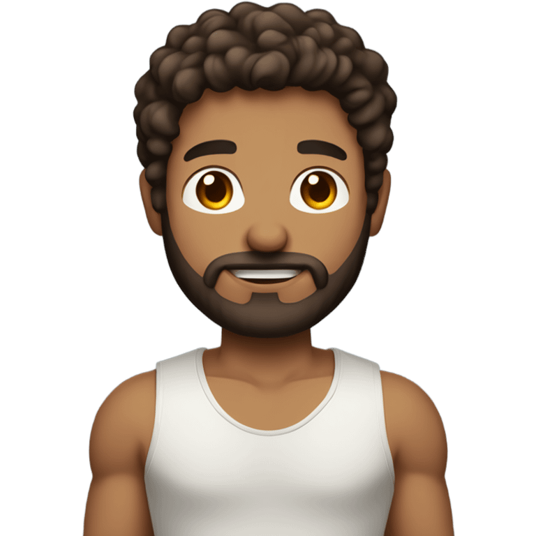 men holding his computer in hands. light brown skin men with curly dark brown hair, brown eyes, little grown beard. ust a tiny bit muscular. dressed casual. round face. emoji