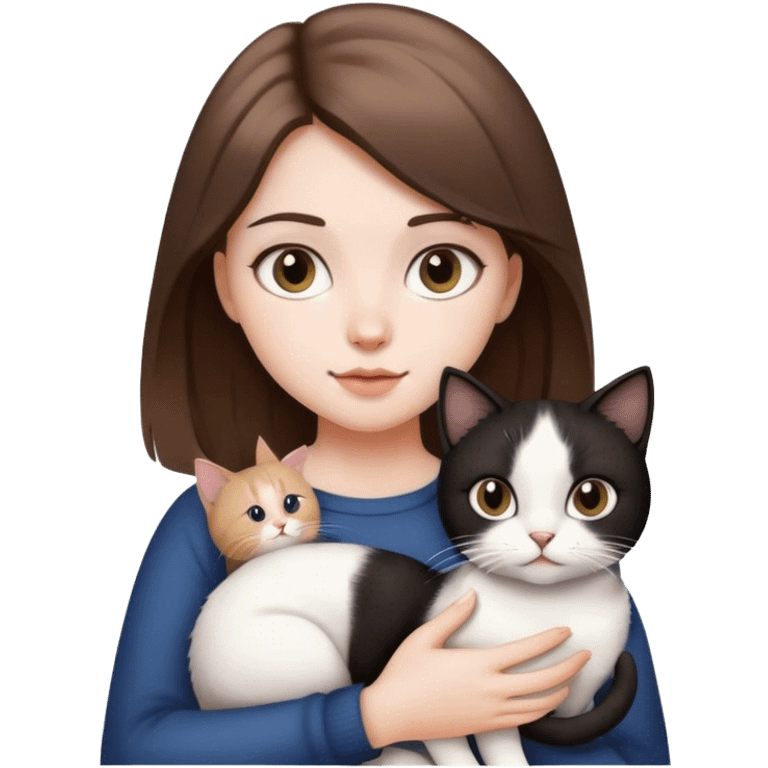 Light brunette girl holding a black and white cat  emoji