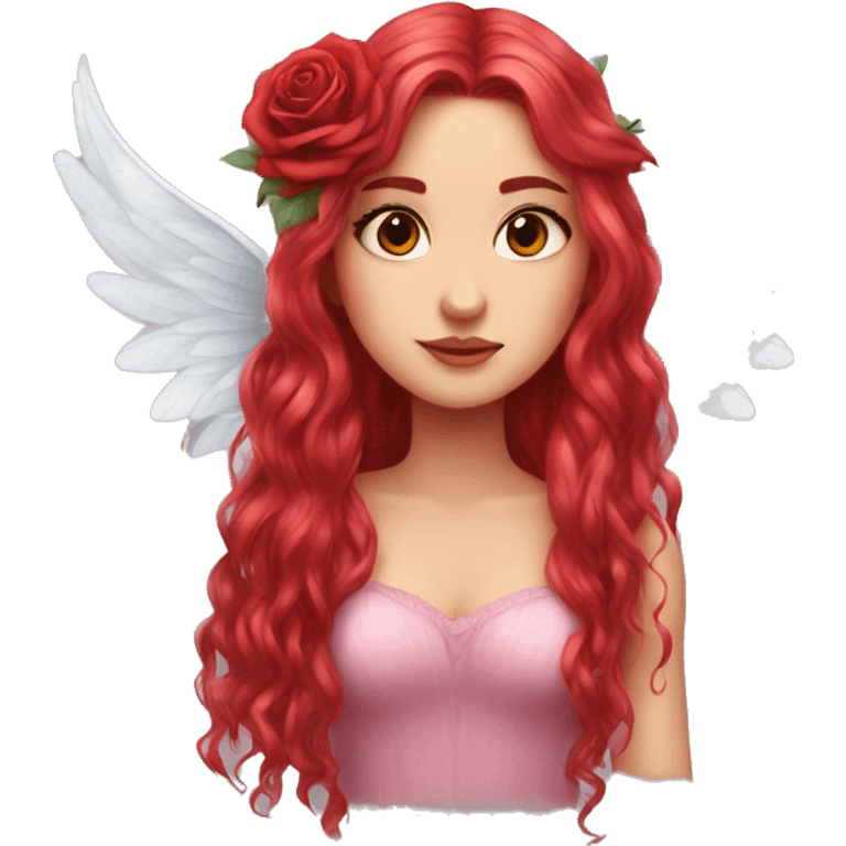 big wings, rose, Beautiful, fairy, red, long hair emoji