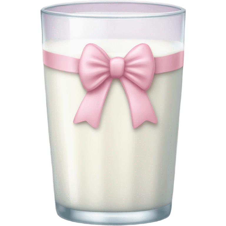 Glass of milk with a light pink bow wrapped around the glass  emoji