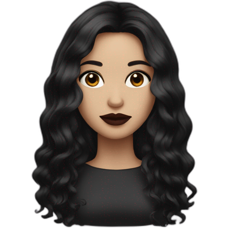 woman dark eyes black long hair  lipstick emoji