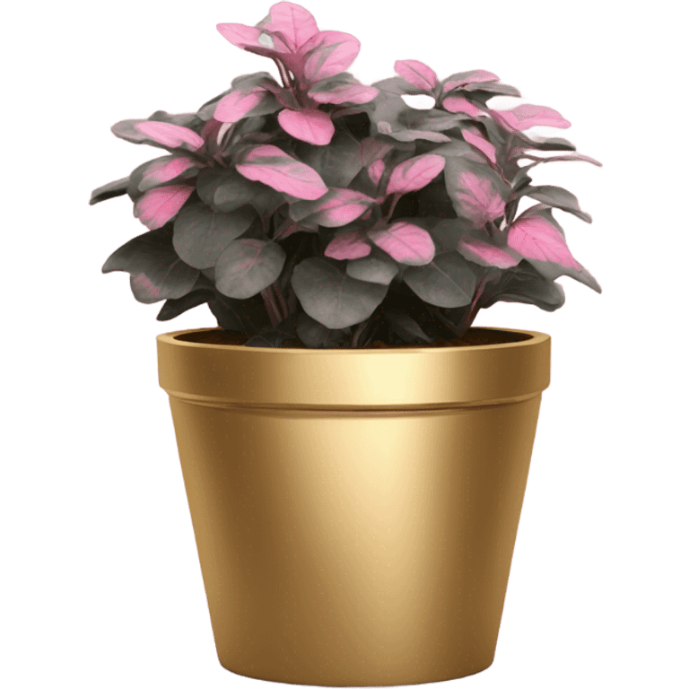 Hippo Hypoestes pink in round gold planter emoji