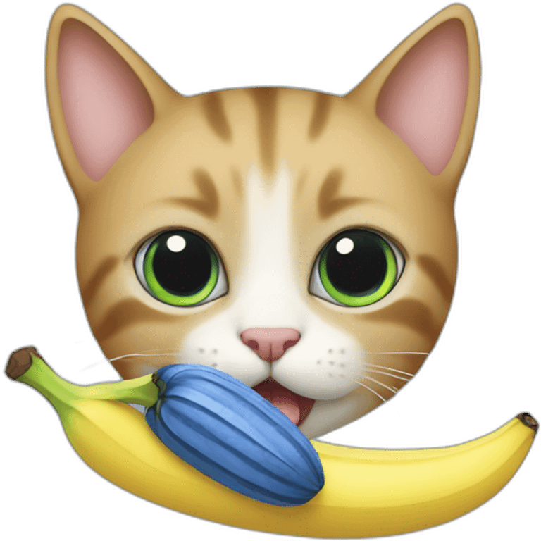 A cat eating a blue banana emoji