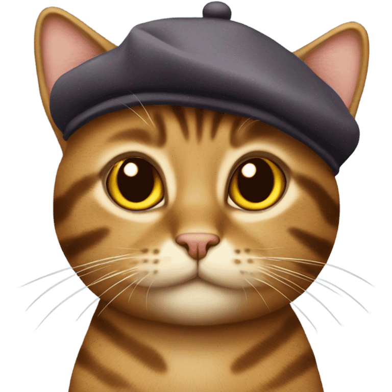 Brown tabby cat with a beret emoji