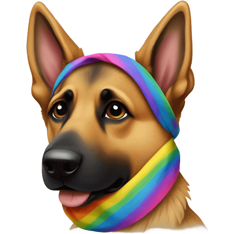 German Shepard with a rainbow bandana around the neck emoji