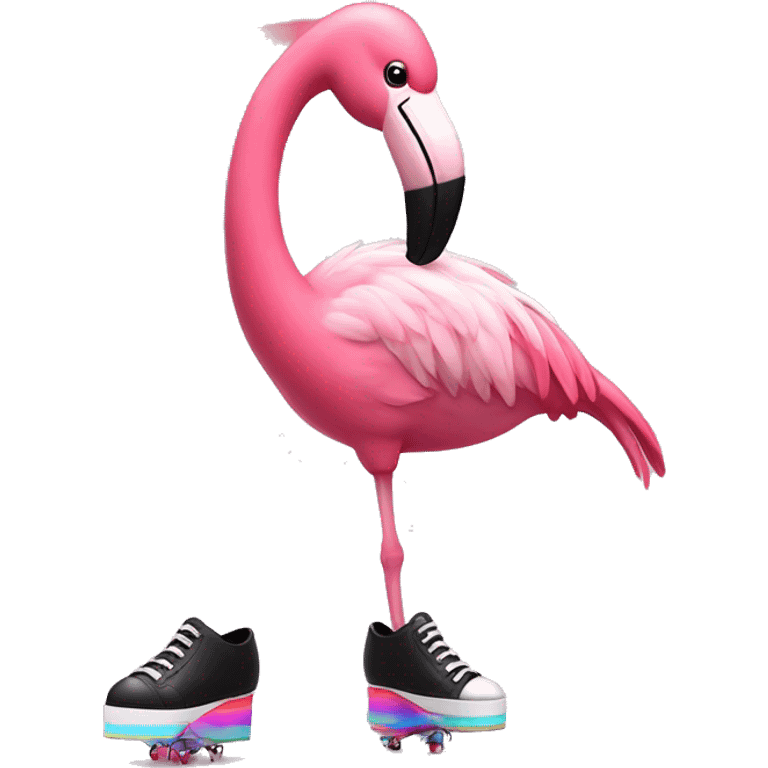 Flamingo with tap shoes with a rainbow tutu emoji