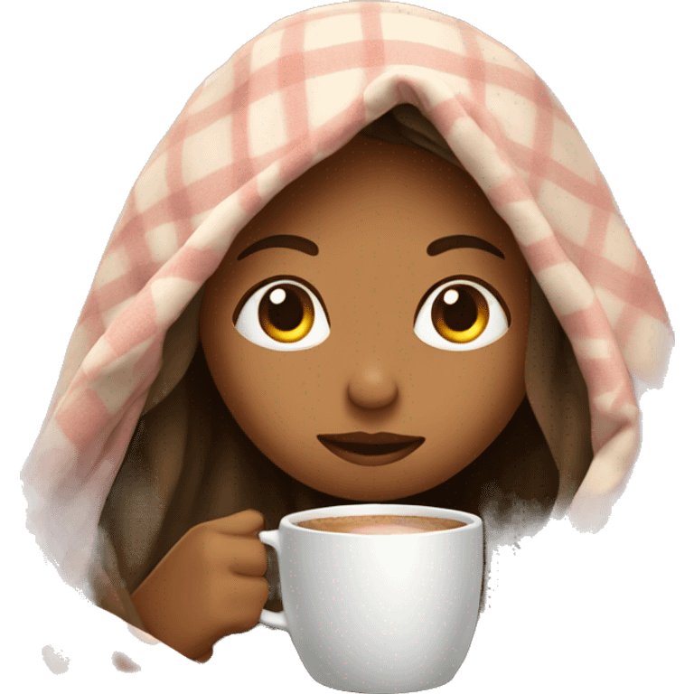 girl inside a blanket sipping coffee eyes closed emoji