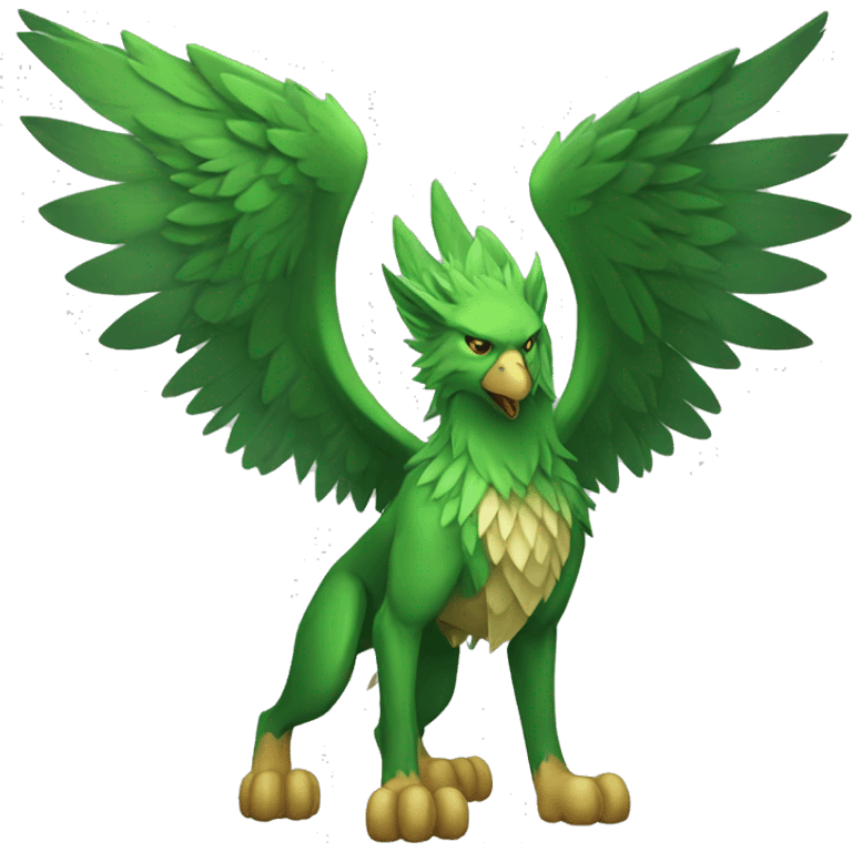 Full-body green gryphon with wolf-body with a beak for its mouth and wings emoji