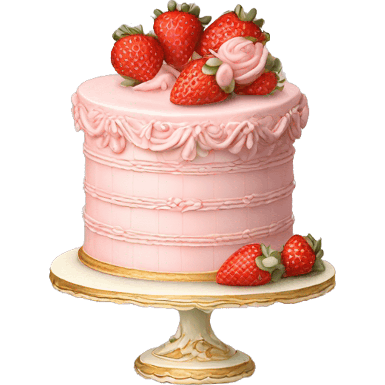 vintage rococo highly detailed pale pink cake with strawberries emoji