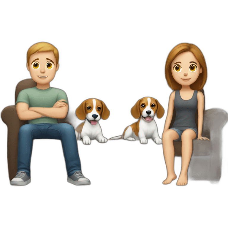 Brown hair White boy and girl and beagle Sit on couch emoji