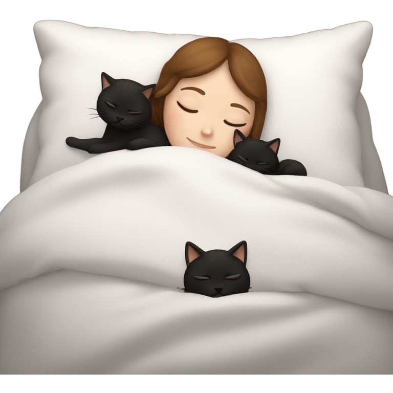 White girl brown hair sleeping with two little black cats emoji