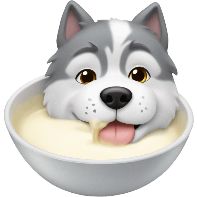 Fluffy husky drinking milk  emoji