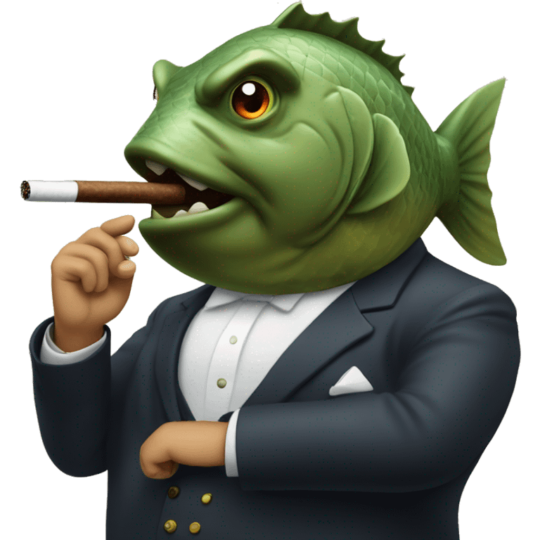 Big fat fish in suite smoking a cigar emoji