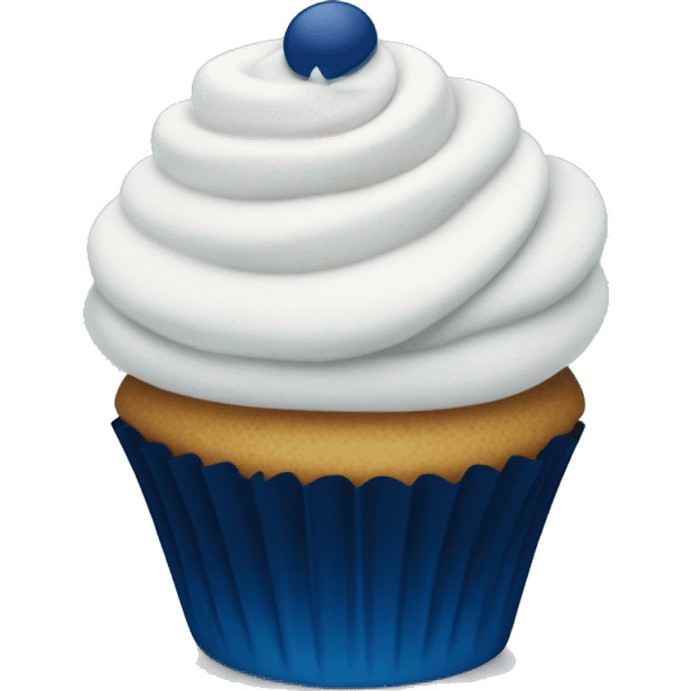 Cupcake with white frosting and dark blue sprinkles emoji