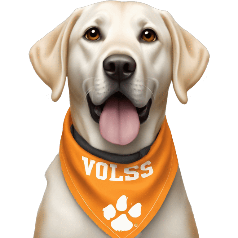 Black lab dog wearing university of Tennessee, Vols bandana emoji