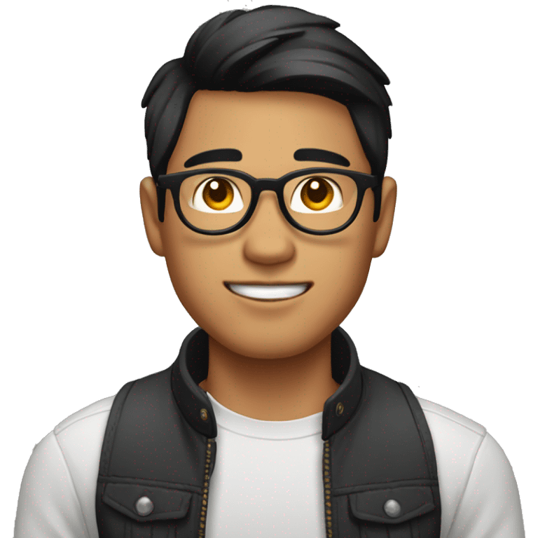 filipino guy, round face, round glasses, nose ring and black hair middle part straight hair emoji