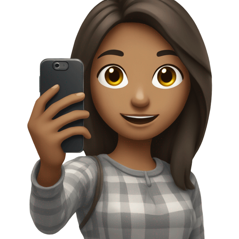 Brunette Girl taking selfie with her phone emoji