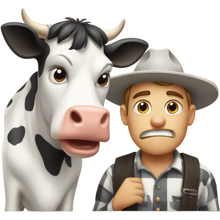 cow and calf togethera suspicious cow and angry farmer  emoji