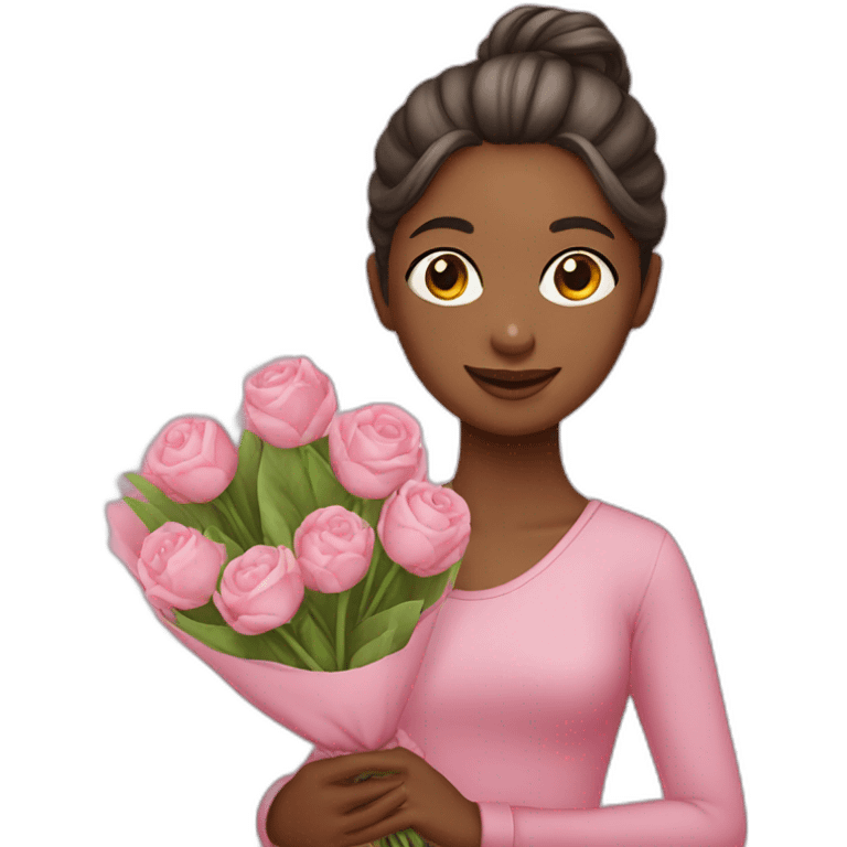 girl with bun holding some bouquet- pink cloth emoji