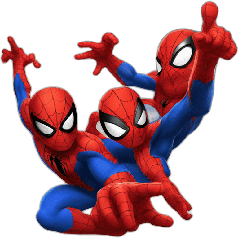 Spiderman trio pointing to each other emoji