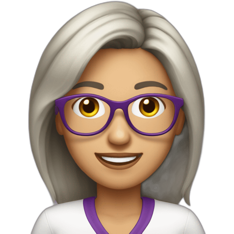 mujer-piel blanca-gafas-sonriendo-camisa morada-pelo corto-pelo castaño emoji