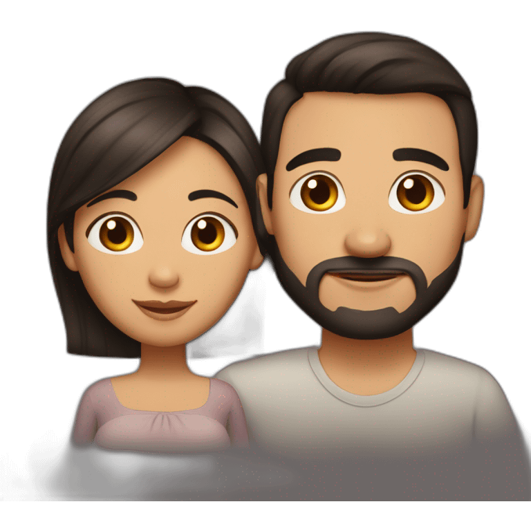 Latin pregnant woman with dark brown medium-long hair and a husband without a mustache or beard and short dark brown haircut emoji