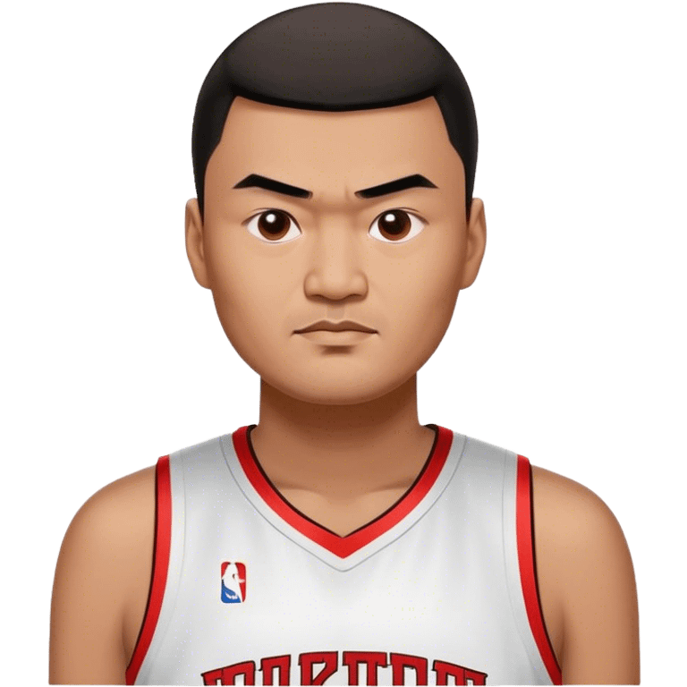 Yao Ming – Cinematic Realistic Portrait of Yao Ming, depicted as a towering basketball icon in a modern uniform, with a gentle yet determined expression and dynamic arena lighting that highlights his immense stature and graceful athleticism. emoji