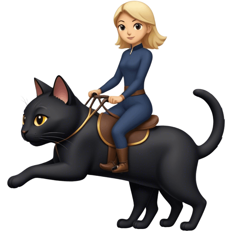 Person riding a giant black cat emoji