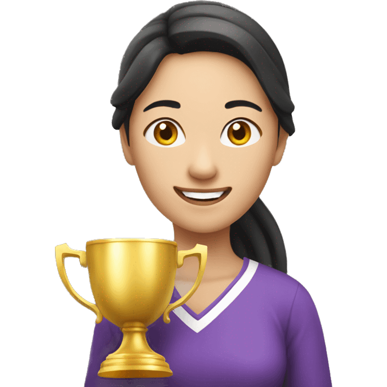 asian happy woman with a gold champion cup emoji