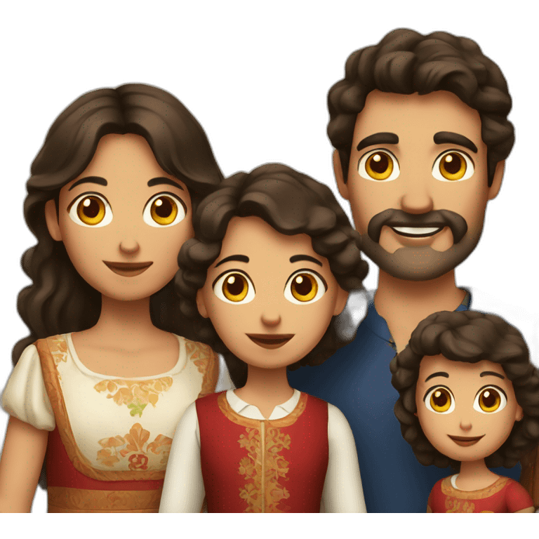 Spanish folk family, with dark brown hair, brown emoji