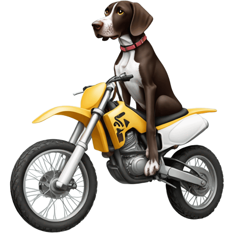 German shorthair pointer on a dirt bike emoji