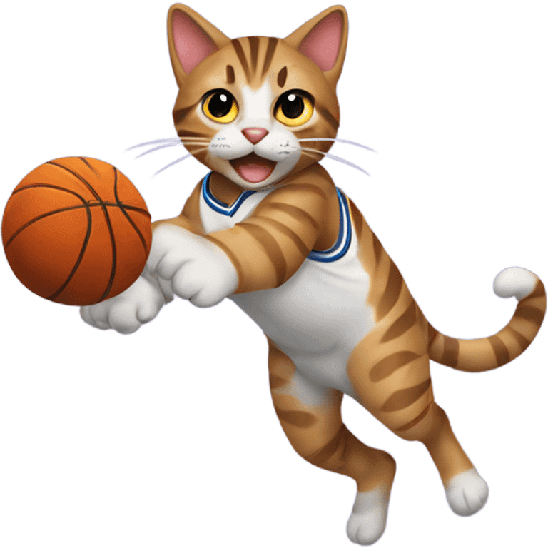 Tabby cat dunking a basketball emoji