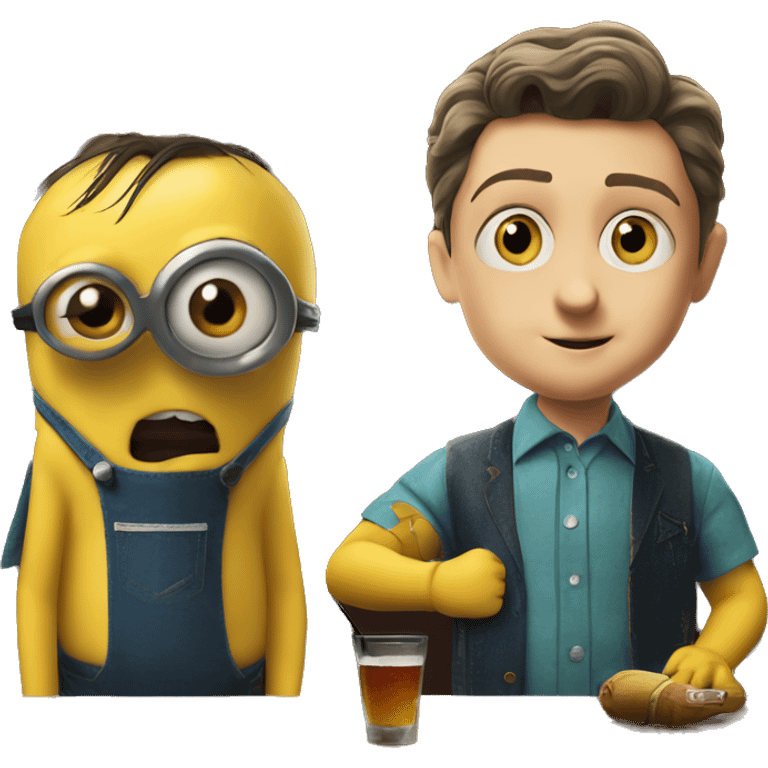 Young Sheldon and Minion at the bar emoji