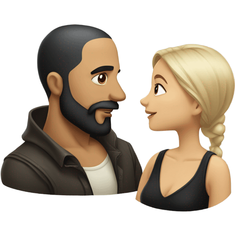 Bald man with black beard and girl long black hair kissing emoji