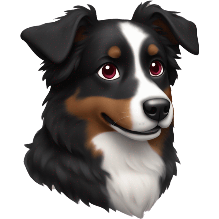 Small black australian shepherd dog with maroon hearts emoji