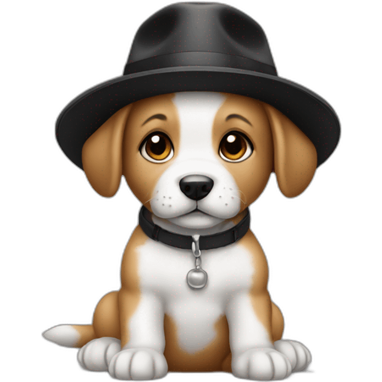 Baby dog with a black hat emoji