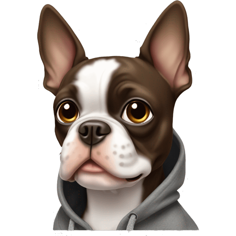 Brown Boston terrier ￼wearing a hoodie emoji